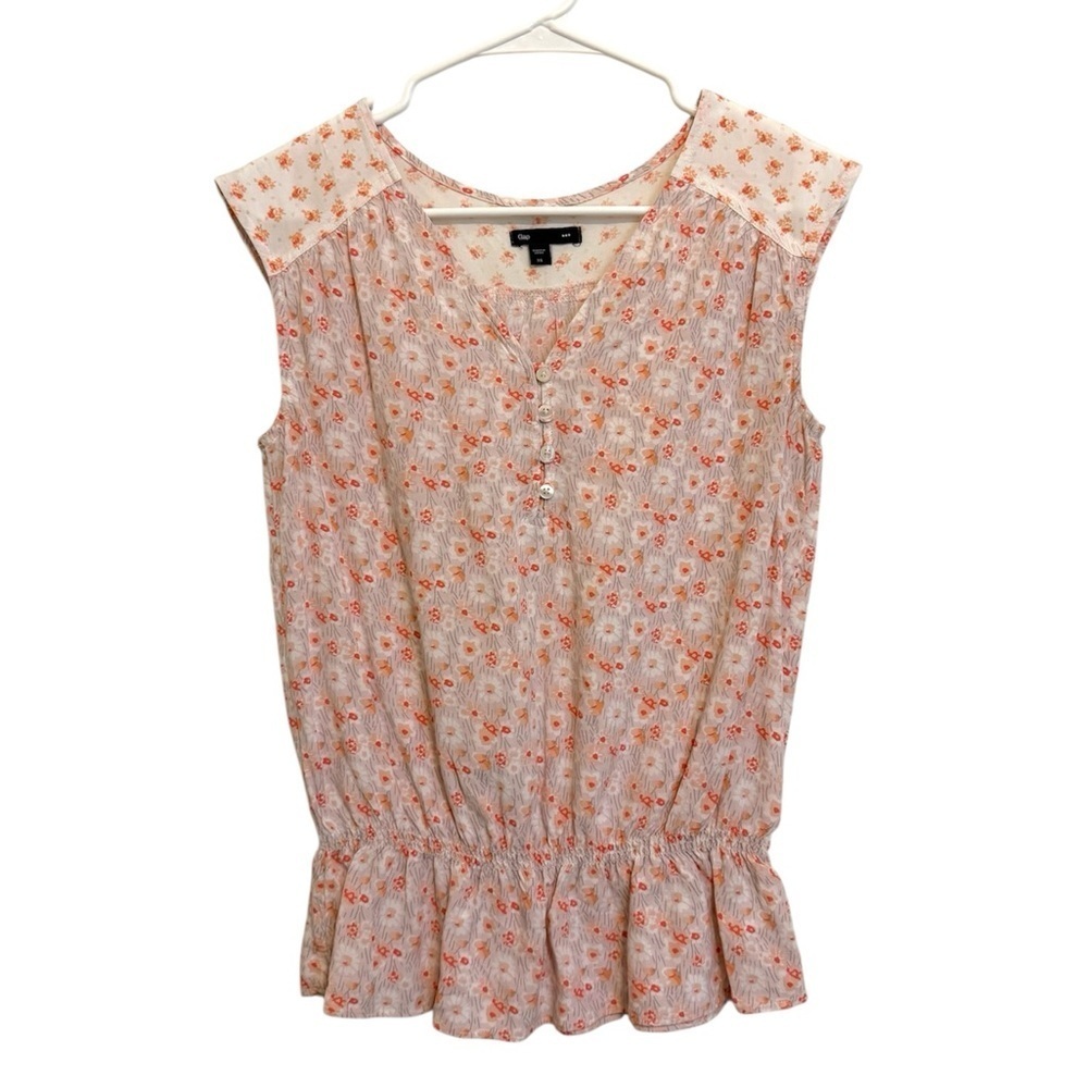 2/$30 GAP - Pink Orange Floral Sleeveless Peplum Blouse - XS